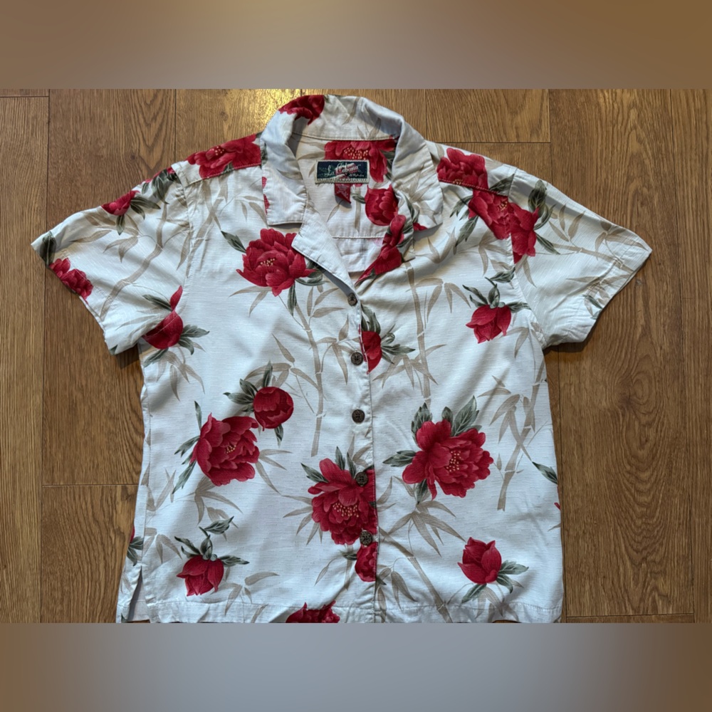 Elegant Floral Button-Down Shirt - Red and White